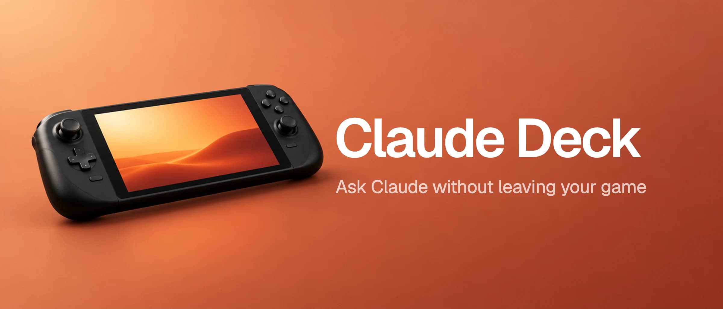 A handheld gaming PC on orange with the Claude Deck name
