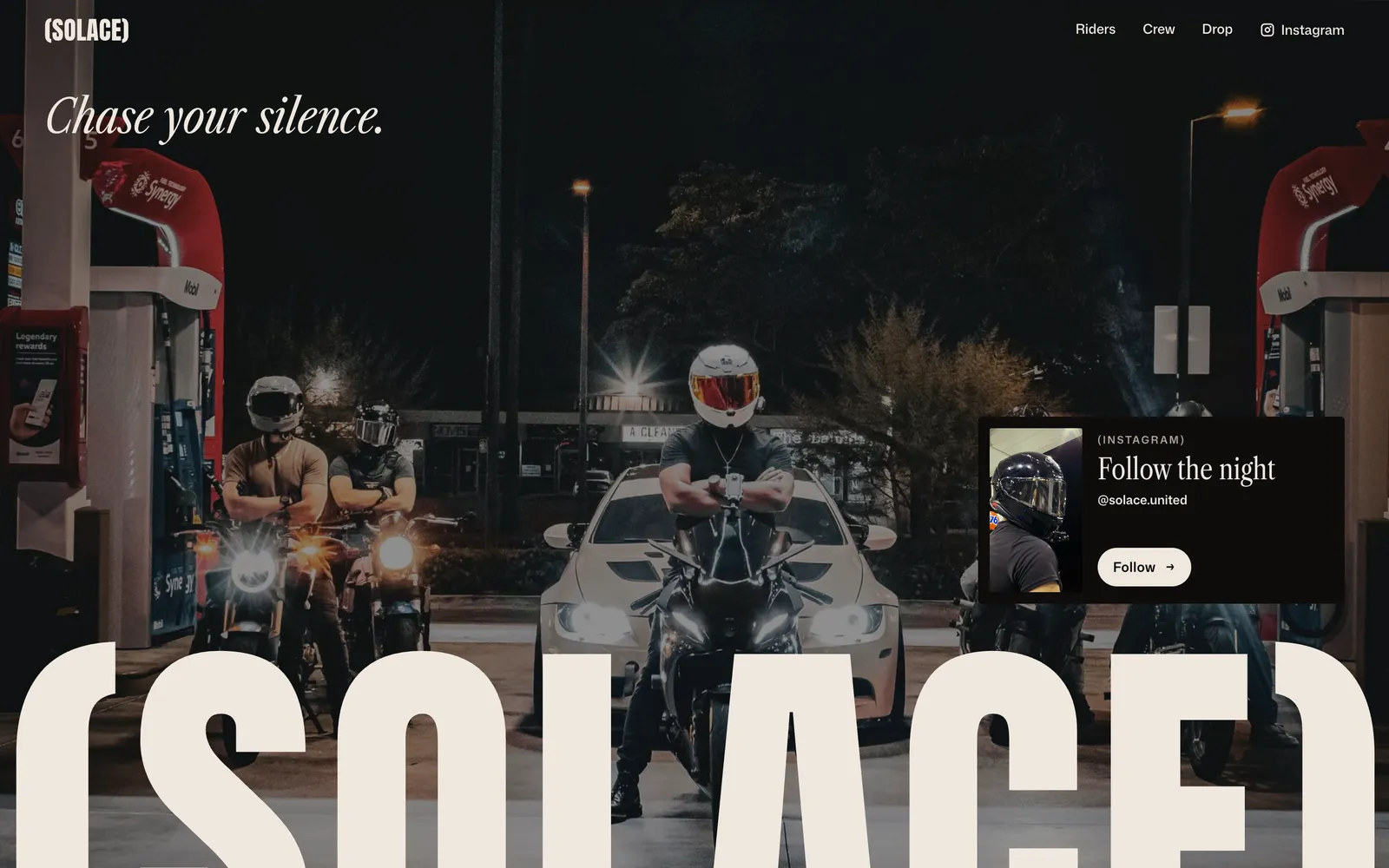 Solace United homepage hero with the giant (SOLACE) wordmark